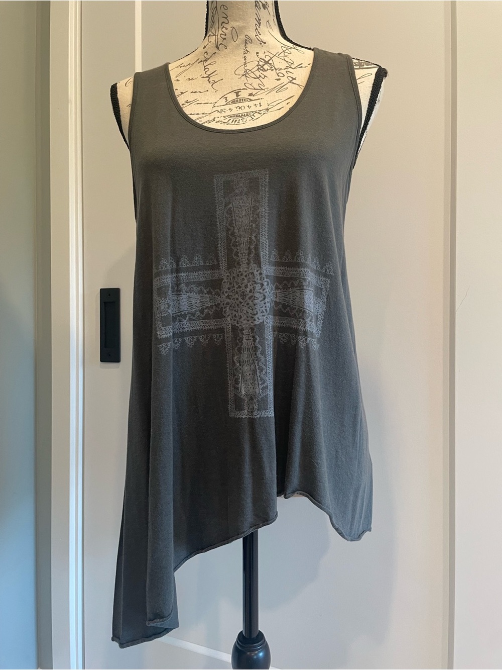 We The Free Charcoal Asymmetric Tank with Cross Detail